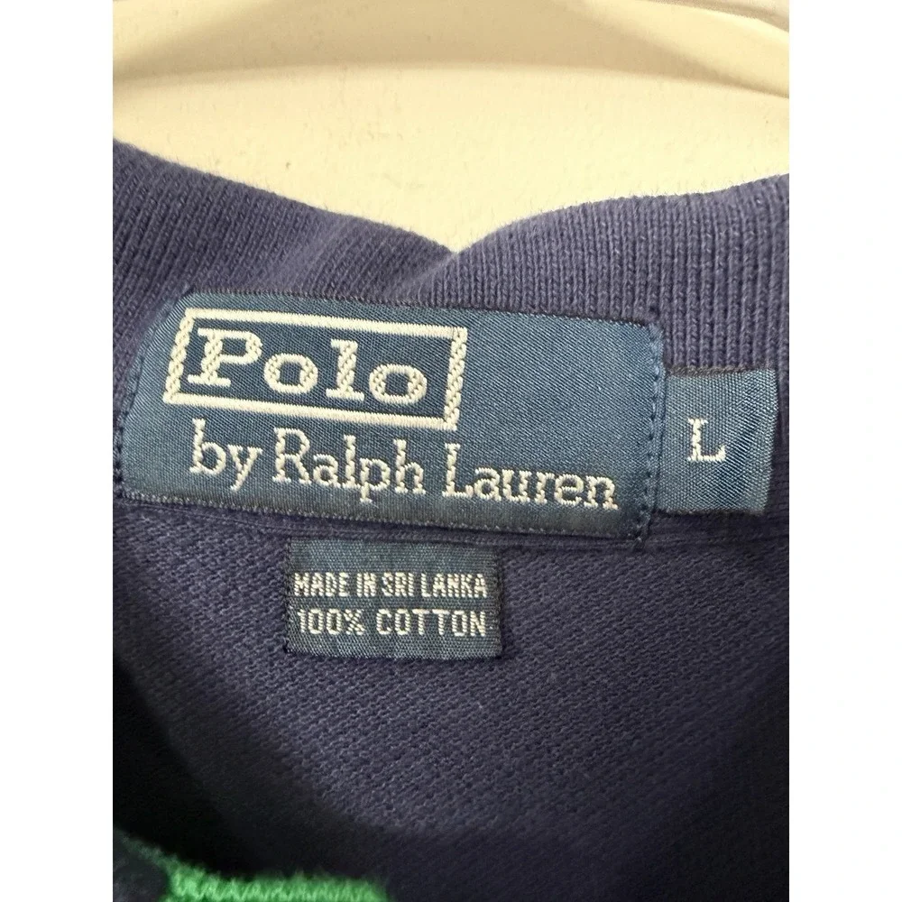 Vtg Polo by Ralph Lauren Men's Large Navy Green Striped Short Sleeve Polo Shirt